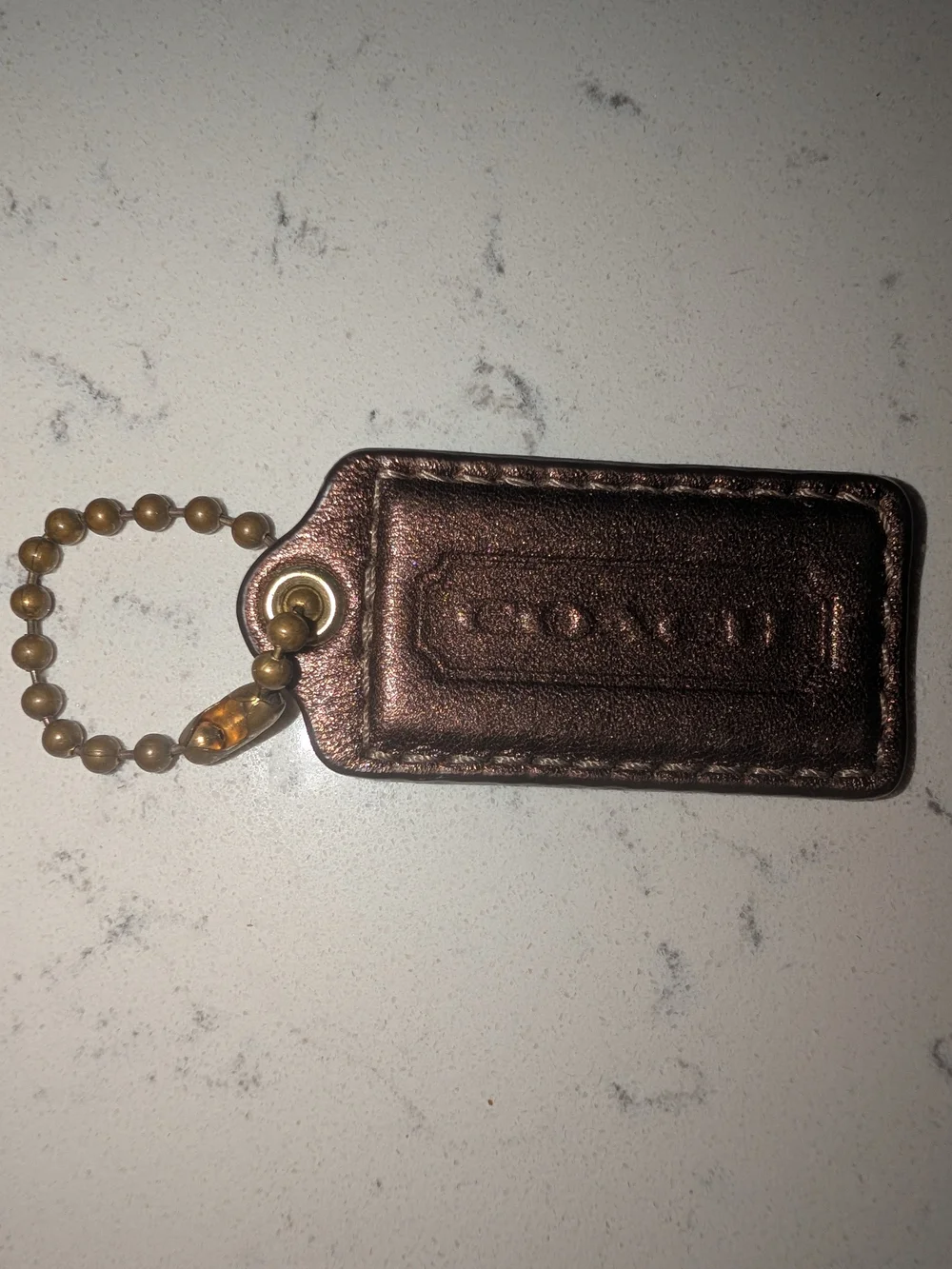 Coach Bronze Brown Leather Hangtag with Unbranded Brass Ball Chain